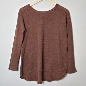 Sadie & Sage S Brown Textured Waffle Knit High Low Pleated Back Sweater AA342816